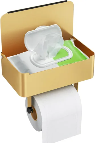 Miniatura 11 de JUYSON Soporte de papel higiénico con estante, dispensador de toallitas desechables para almacenamiento de toallitas de baño, mantiene tus toallitas