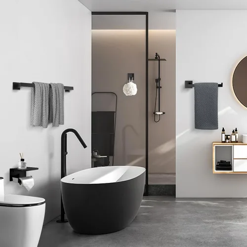 Miniatura 6 de TURS Juego de accesorios de baño negro de 4 piezas, incluye toallero de 24 pulgadas, soporte para toallas de mano, gancho para toallas, soporte