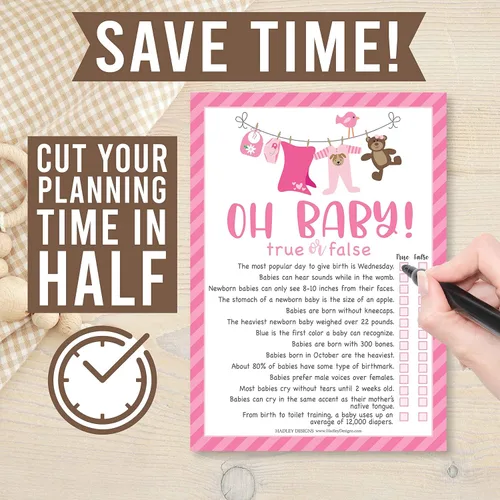 Miniatura 7 de Hadley Designs Juegos de baby shower para 25 invitados, juego de baby shower rosa para niña, juego de baby shower, juego de baby shower verdadero