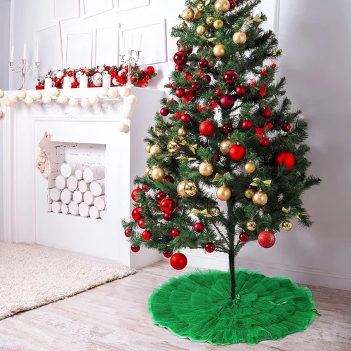 Miniatura 6 de Tatuo Falda de árbol de Navidad con volantes de 4 capas de tul redonda esponjosa y brillante, adorno para decoración de Navidad y vacaciones