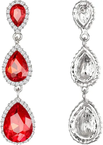 Miniatura 13 de EleQueen Pendientes de cristal austriaco en tono dorado para mujer, forma de pera de 2.5 pulgadas, color esmeralda