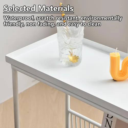 Miniatura 6 de Mesa de Café Creativa Mesa Auxiliar Salón Pequeño Sofá Mini Mesa de Centro Dormitorio Cabecera Sencilla Doble Estante Mesa Móvil para Espacios Blanco
