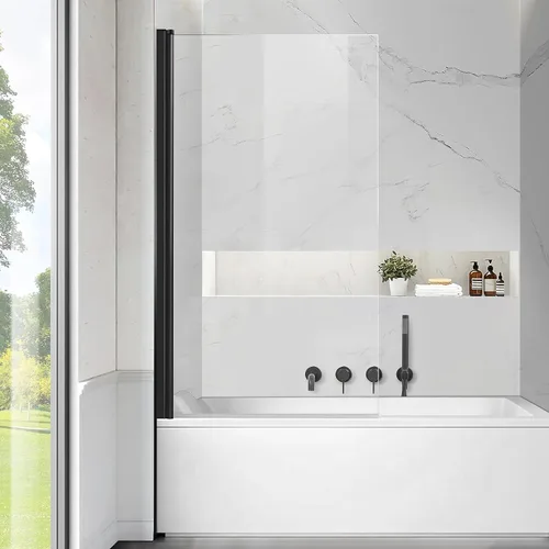 Puerta de ducha de bañera sin marco, puerta de ducha de baño de vidrio templado transparente de 30 pulgadas de ancho x 55 pulgadas de alto, pantalla