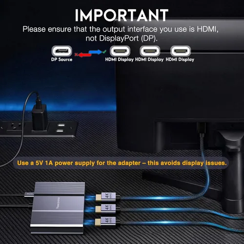 Miniatura 2 de Adaptador DisplayPort a HDMI 1 en 3 salidas 4K60Hz, divisor de puerto de pantalla extendida a divisor de puerto de pantalla extendida para 3