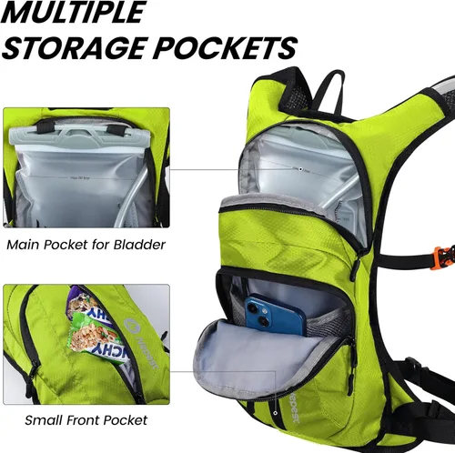 Miniatura 2 de Nepest Hydration Pack Backpack for Women & Men, Lightweight Water Backpack with 2L Water Bladder for Hiking Cycling Running Biking Verde
