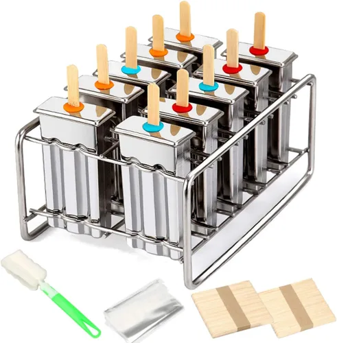 Moldes de paletas de acero inoxidable 304, moldes comerciales para paletas de hielo, 10 unidades de metal para paletas de hielo, molde para hacer
