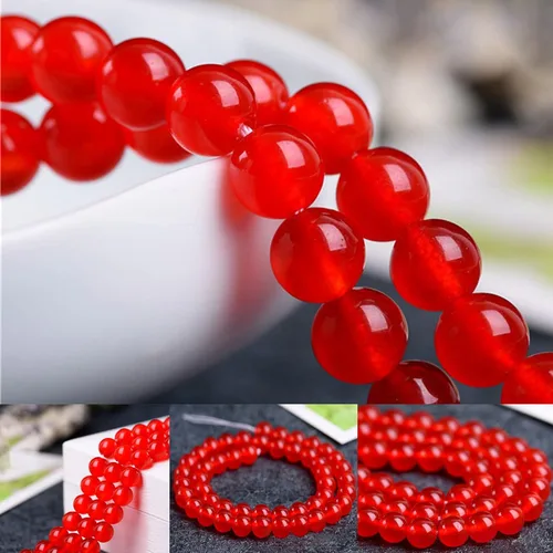 Miniatura 4 de Cuentas redondas de calcedonia roja natural de 25/64 pulgadas (25/64 pulgadas), 35 cuentas de piedras preciosas a granel para hacer joyas, pulseras