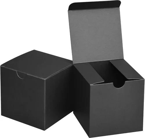 Cajas de regalo pequeñas negras de 3.5 x 3.5 x 3.5 pulgadas, cajas de papel kraft negro para regalos, recuerdos de fiesta, duchas, manualidades,