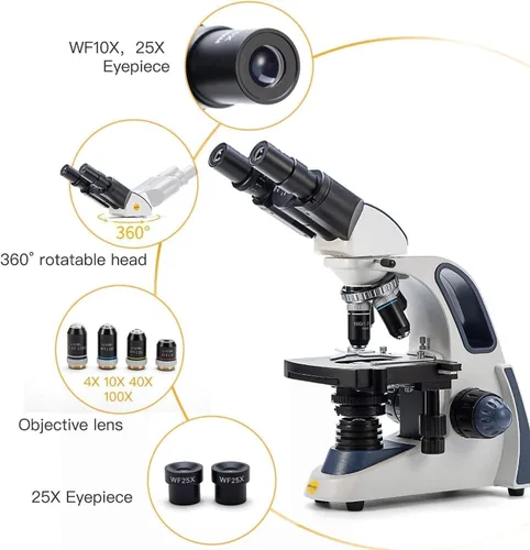 Miniatura 3 de SWIFT SW380B Microscopio compuesto binocular, 40X-2500X con cámara de 1.3 MP, 100 diapositivas de microscopio, kit de microscopio para estudiantes