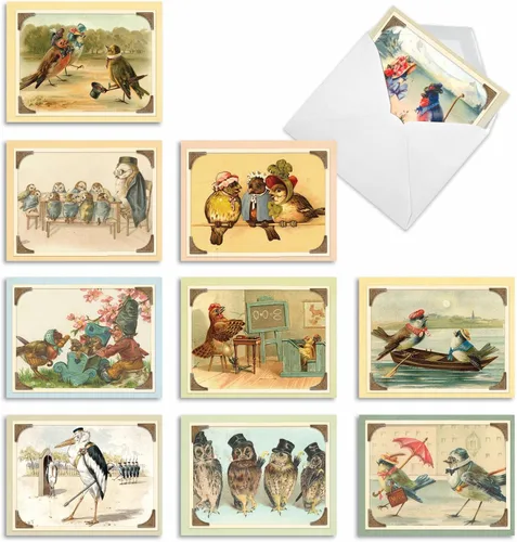Miniatura 13 de The Best Card Company - Juego de 10 tarjetas de agradecimiento con sobres de 4 x 5.12 pulgadas, gratitud animal emplumada - Pájaros bohemios M2319