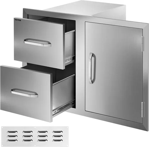 Miniatura 15 de VEVOR Cajones de cocina para exteriores de 14 x 20.3 pulgadas, cajones triples de montaje empotrado, 14 pulgadas de ancho x 20.3 pulgadas de alto x