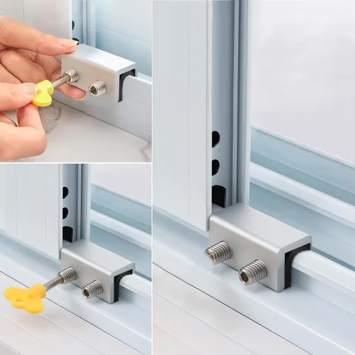 Miniatura 7 de Cerraduras de ventana, 4 juegos de cerradura de ventana de seguridad deslizante con llave para ventanas correderas verticales y horizontales y Plata