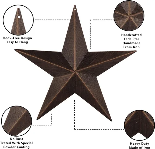 Miniatura 4 de EBEI Decoración de pared para el hogar de 12 pulgadas con diseño rústico de granero, estrella de metal