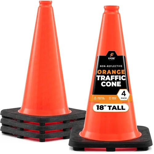 Miniatura 92 de Xpose Safety Cono de tráfico verde lima de 28 pulgadas, paquete de 4, cono de seguridad de PVC de alta calidad para estacionamiento, precaución