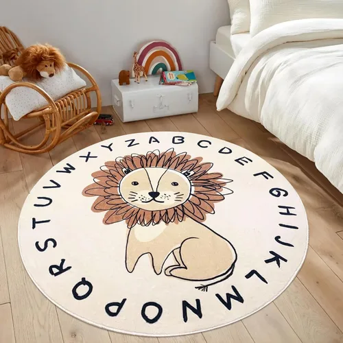 Miniatura 11 de USTIDE Alfombra de juego grande de león de 5.2 pies, alfombra de aprendizaje súper suave del alfabeto, alfombra redonda antideslizante