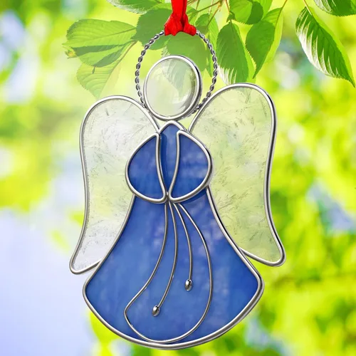 Miniatura 3 de Atrapasoles de Vidrio Emplomado para Ventanas Colgantes de Ángel Azul Adorno Personalizado de Metal Regalos Decorativos para Mamá Abuela Amiga