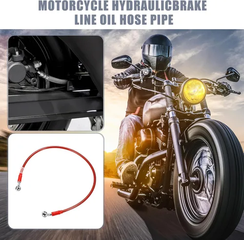 Miniatura 2 de X AUTOHAUX 25.6 in 25.59" Longitud 0.394 in ID motocicleta hidráulico freno manguera tubo tubo 28° 0° acero inoxidable trenzado cable para ATV