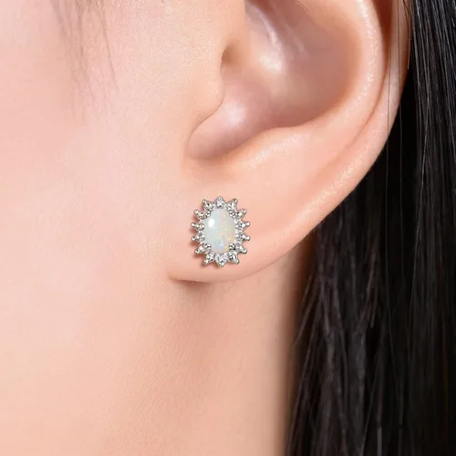 Miniatura 8 de Rylos Aretes tipo dormilona de plata de ley 925, ovalados y diamantes de 0.236 x 0.157 pulgadas, exquisitas joyas de piedra