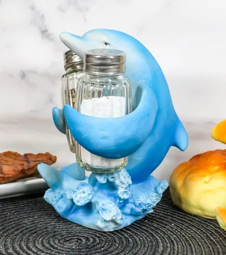 Miniatura 8 de Ebros Gift Náutico Ocean Marina Dolphin Rising Above Sea Waves Hugging Salt and Pepper Shakers Holder Figurine Stand For Coastal Beach Marine