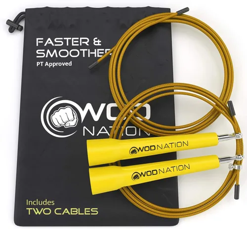 Miniatura 6 de WOD Nation Cuerda de saltar de velocidad ajustable para hombres, mujeres y niños - Cuerda de saltar de fitness ultrarrápida perfecta para boxeo, Gris