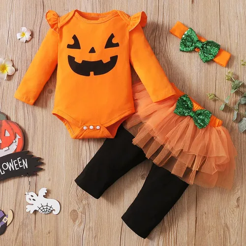 Miniatura 3 de Traje de Halloween para bebé niña con diadema de calabaza