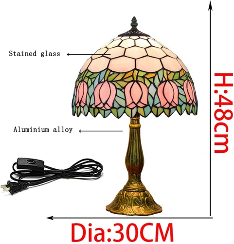 Miniatura 5 de Tiffany - Lámpara de vitral, tulipán rosa, lámpara de mesa para dormitorio, lámpara de escritorio de lectura, luz para mesita de noche, sala