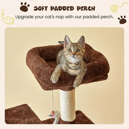 Miniatura 5 de MWPO - Árbol para gatos, multiestructura para gatos grandes con postes rascadores de sisal, plataforma acolchada, hamaca y condominio, torre Marrón