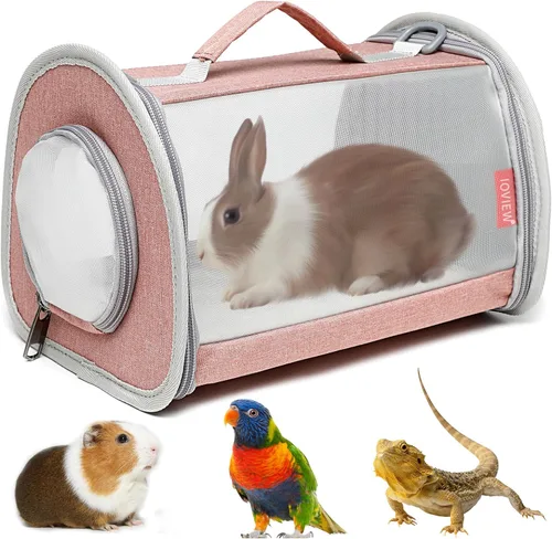 Miniatura 7 de Bolsa transportadora de conejillos de indias de viaje para animales pequeños, lagarto, pájaro, conejo, jaula para ardillas, bolsa transpirable, Gris