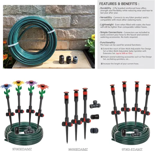 Miniatura 4 de Eden Manguera de jardín de goma (50 pies) + extensiones de aspersor (juego de 10 piezas)