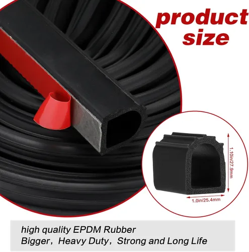 Miniatura 2 de Tira de Sellado de Puerta de Goma en Forma de D de 1" Sello Deslizante de RV Autoadhesivo de Goma EPDM de Servicio Pesado Automotriz Tira Selladora