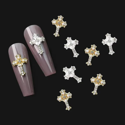 Miniatura 2 de Dije de cruz retro 3D, 20 piezas de aleación de perlas de cruz, suministros de arte gótico punk para decoración de uñas acrílicas, accesorios
