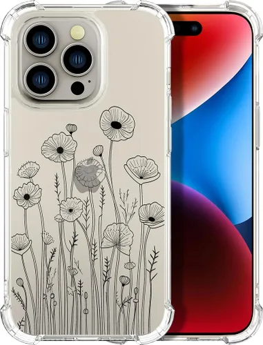 Miniatura 48 de Compatible con iPhone 14, funda transparente y bonita para mujeres y niñas, diseño floral, diseño floral femenino, funda para teléfono 14