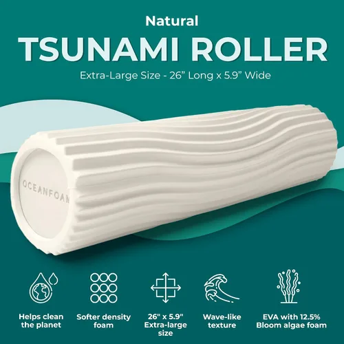 Miniatura 2 de Oceanfoam Rodillo de tsunami (natural), rodillo de espuma suave y texturizado para terapia física, dolor de espalda, ejercicio y estiramiento