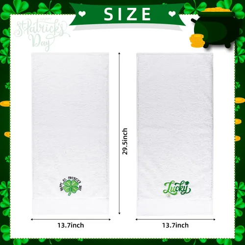 Miniatura 6 de Quera Paquete de 2 toallas de mano para el día de San Patricio, trébol de la suerte, 100% algodón, bordadas, decoración de lujo, juego de toallas