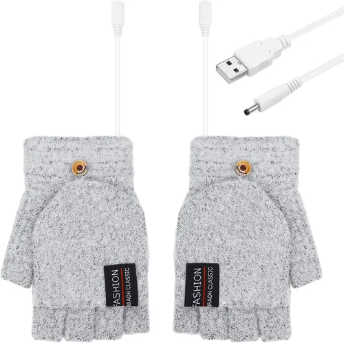 Miniatura 8 de LIOOBO Guantes calefactados por USB: guantes de escritura suaves para tejer, guantes de calentamiento de invierno, calentadores de mano