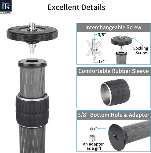 Miniatura 5 de INNOREL ER362C Universal 10 capas de fibra de carbono trípode centro columna extensión extensión poste extensor - dos secciones media columna