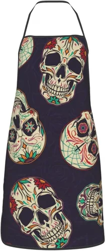 Miniatura 9 de Delantal de calavera de azúcar, delantales de cocina para hombres y mujeres, delantal de cocina, delantal de chef, delantales de jardín ajustables