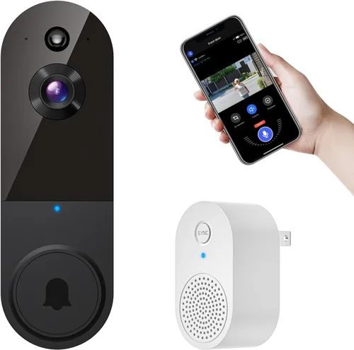 Cámara de timbre de video inalámbrica de 1080p con receptor interior, detección humana AI, audio de 2 vías, visión nocturna, almacenamiento en la