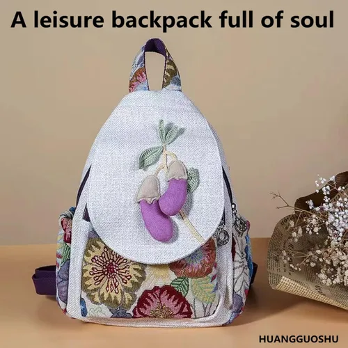 Miniatura 161 de HUANGGUOSHU Mochila de algodón tejida de algodón bohemio con bordado de lona estilo bohemio con múltiples bolsillos retro linda mochila cartera