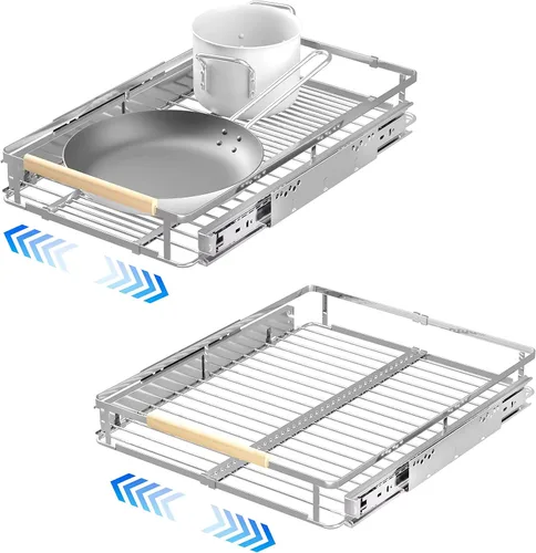 Miniatura 9 de Organizador de gabinete extraíble, estantes enrollables de metal de acero resistente para armarios de cocina, estantes extraíbles ajustables