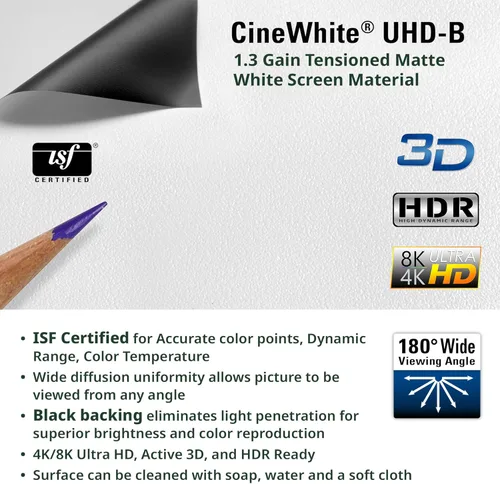Miniatura 7 de Elite Screens Pantalla de proyector de 150 pulgadas, marco fijo 16:9, 4K/8K UHD CineWhite UHD-B, certificado ISF, compatible con UST/Corto/Estándar