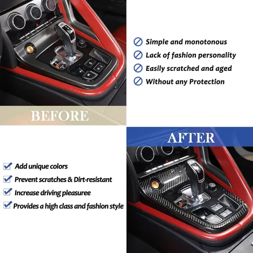 Miniatura 2 de Daeiclru Cubierta de fibra de carbono real para el panel de cambios del interior del automóvil, compatible con Jaguar F-TYPE 2013-2022, accesorios