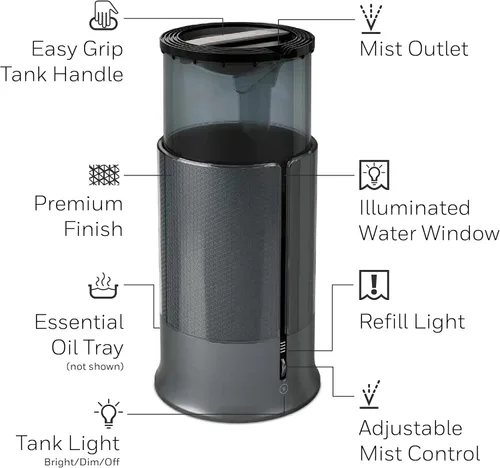 Miniatura 7 de Honeywell Designer Series Humidificador de niebla fría, humidificadores de habitación, color negro