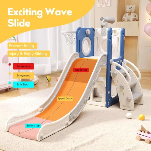 Miniatura 3 de 6 in 1 Toddler Playset with Slide,Toddler Slide,Slide for Kids with Basketball Hoop,Ball,Ring Toss,Kids Slide Toddler Playground Toddler Slide
