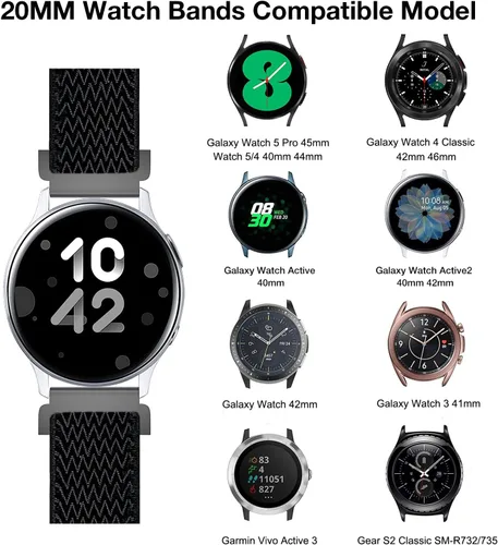Miniatura 4 de Correa elástica de 0.78 pulgadas compatible con Samsung Galaxy Watch 5/4/6 de 1.575 pulgadas, 1.732 pulgadas, Watch 5 Pro de 1.772 pulgadas, Watch 4