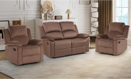 Miniatura 13 de CANMOV Juego de sillas reclinables manuales de 2, sofá individual de tela suave y tapizado para sala de estar y dormitorio, mecanismo reclinable