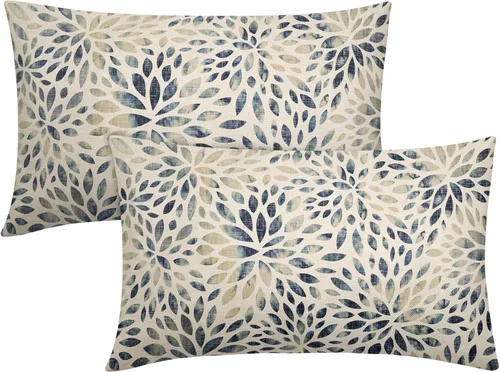 Miniatura 14 de Juego de 2 fundas de almohada de dalia rojo burdeos de 16 x 16 pulgadas, fundas de almohada geométricas rústicas de flores de algodón y lino