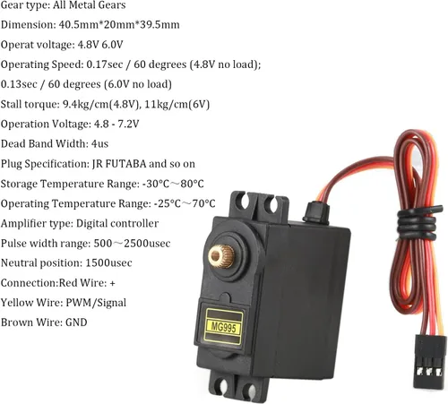 Miniatura 6 de 2 piezas MG995 Micro servomotor, 180° Metal Gear Servo Servo 44.1 lbs Digital de alta velocidad Servo Motor para RC Robot Brazo Helicóptero Avión