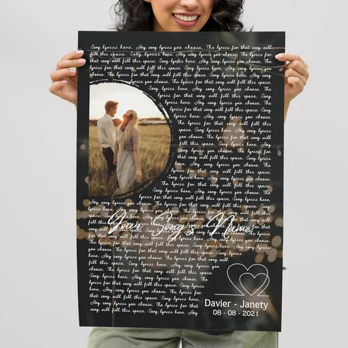 Miniatura 4 de H-DEWALL póster personalizable con foto y letra de canción, regalo para él, lienzo con marco, adorno vintage para sala de estar