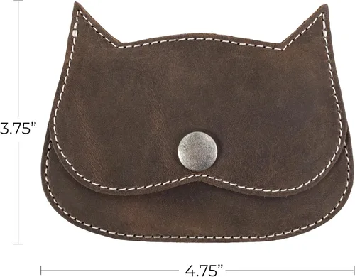 Miniatura 55 de Hide & Drink, Cartera en forma de gato, bolsa para monedas, soporte para dinero, accesorio de viaje, cuero de grano completo, hecho a mano, Negro